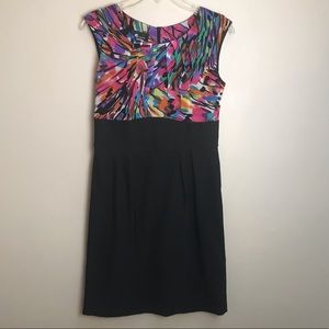 AB Studio Printed Pleated Black Dress Size 8